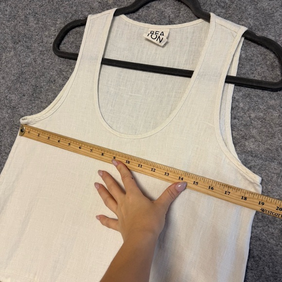 Beaton Linen Shift Sleeveless Minimalist Summer Lagenlook Dress Ivory Size M - Picture 6 of 10